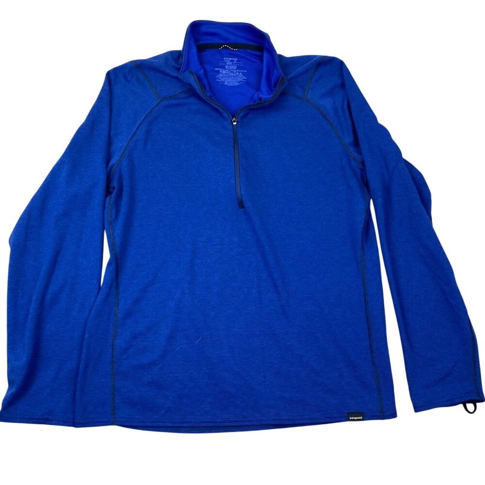 Patagonia Mens Quarter Zip Pullover Shirt Large Blue Long Sleeve Polyester